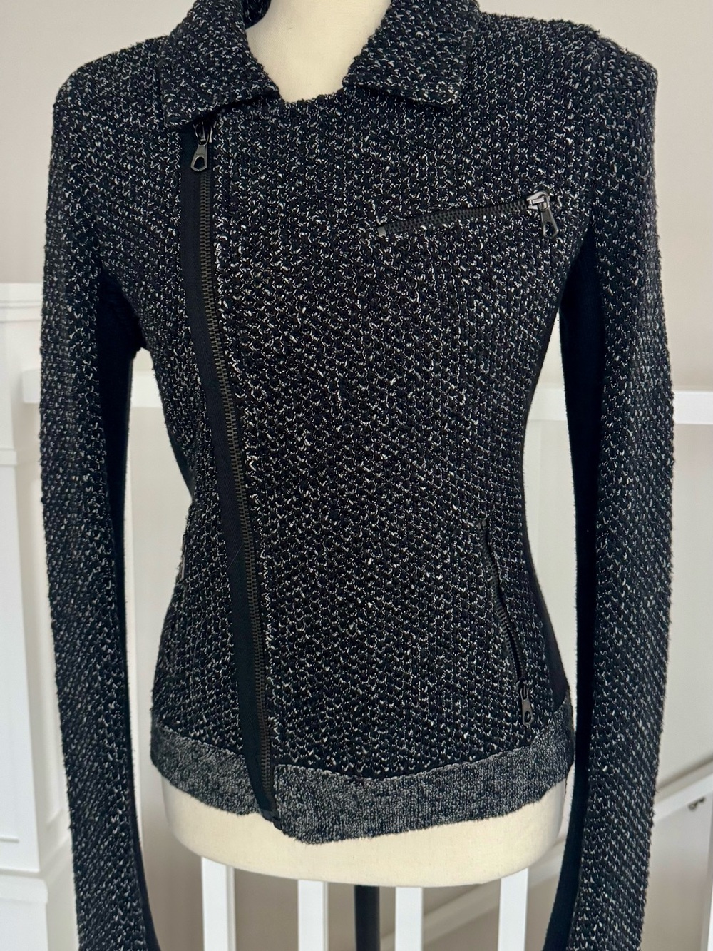 rag & bone Black and Gray Tweed Zip Moto Blazer